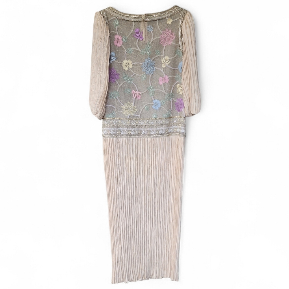 Mary Mcfadden Elegant Floral Embroidered Sequined Dress Sz 8 - Picture 3 of 16